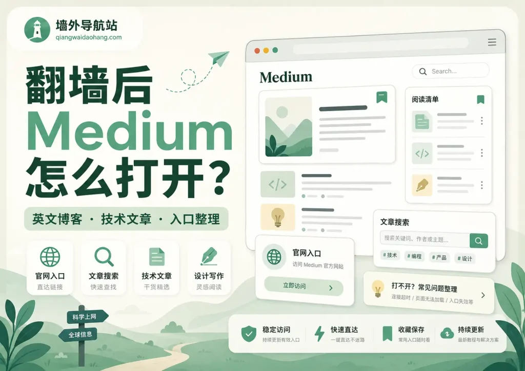 翻墙后 Medium 怎么打开文章特色图，展示 Medium 官网入口、文章搜索、英文博客、技术文章和打不开问题整理。